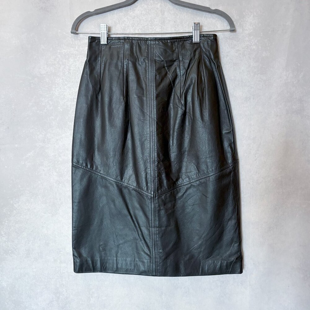 Chia Womens Vintage 90s Genuine Leather Midi Skirt Black Size 10
